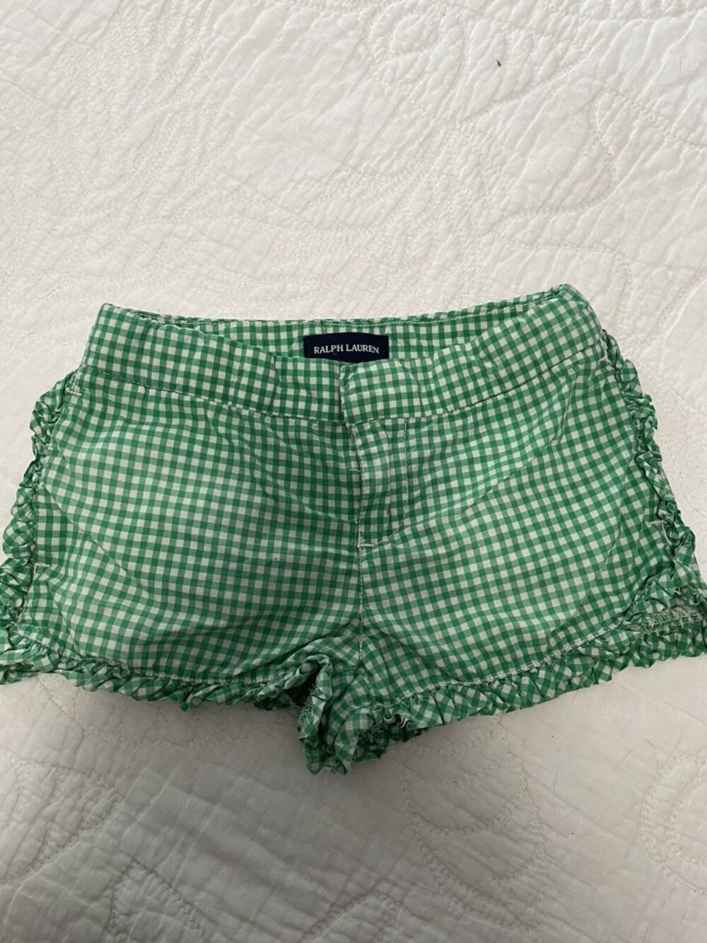 Polo Ralph Lauren Girls Green Gingham Ruffle Hem Shorts Size 6 Pull On